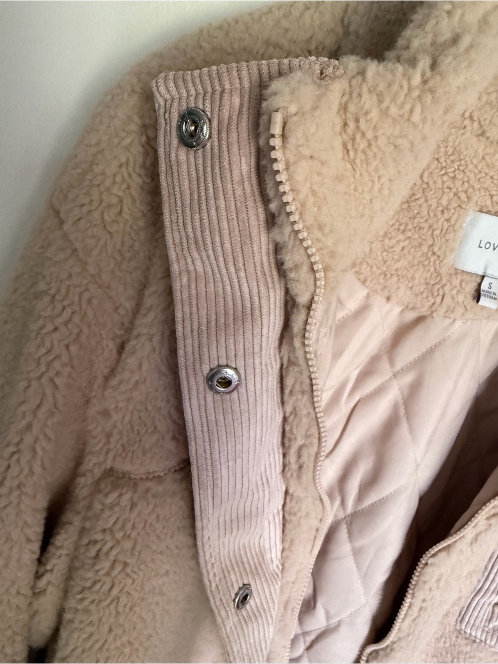 Love Tree Beige Teddy Sherpa Jacket with Corduroy Trim - Picture 9 of 10